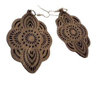 Handmade Brown Wooden Cutout Earrings
